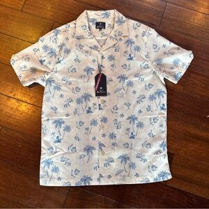 Ben Sherman Shirt Tropical Button Up Short Sleeve Blue Hawaiian Linen S NWT $99